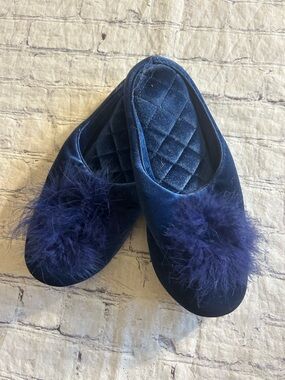 EVESHINE FUZZY BEDROOM SLIPPERS POM POMS FEATHERS QUILTED FOOTBED WOMEN’S 41